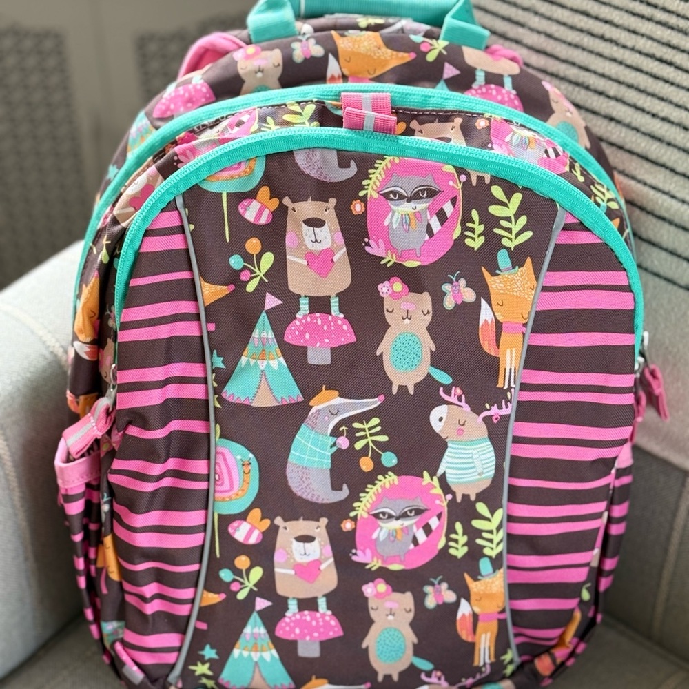 Garnet Hill Pink and Brown Animal Print Kids Backpack